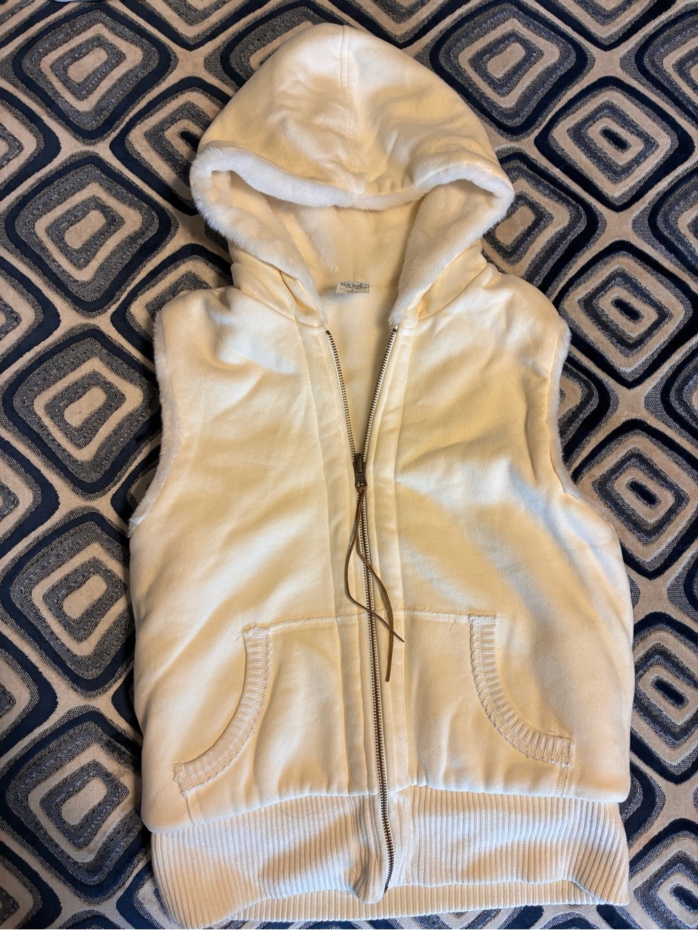 Old Navy Cream Hooded Zip Vest with Faux Fur Lining